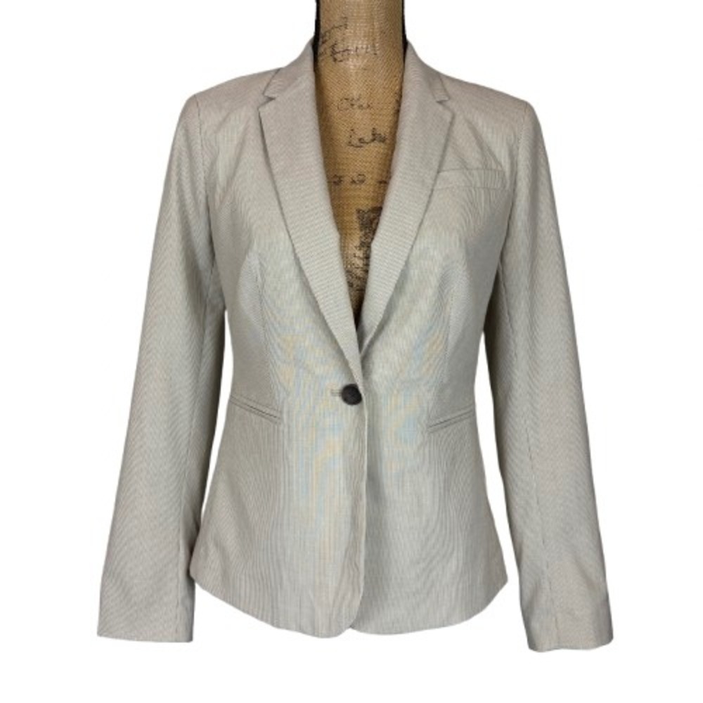Banana Republic Womens Neutral Mini‎ Stripe One Button Blazer Tan Career Size 2